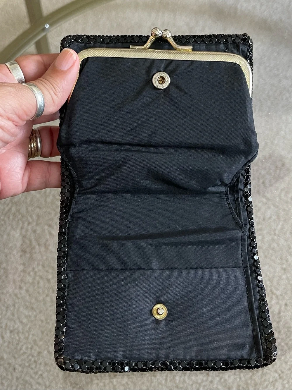 Vtg Black Metal Mesh Wallet Kiss-Lock Clasp 4.5